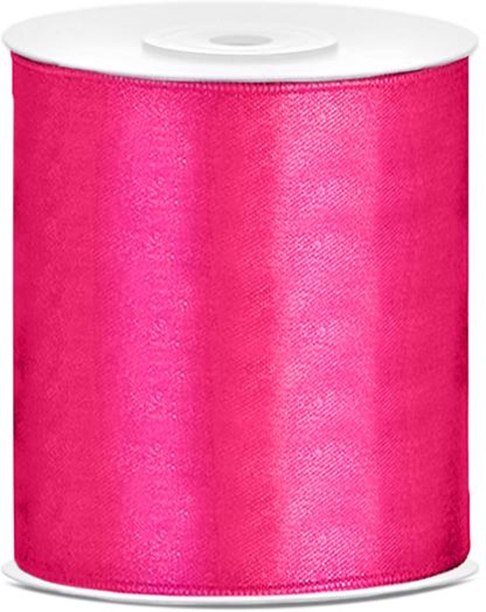 Satijnen lint, donker roze, 100mm/25m | Openingslint